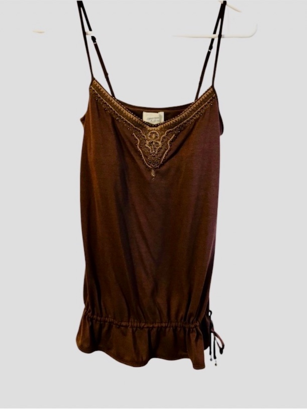 Vtg Y2K Abercrombie & Fitch Chocolate Brown Beaded Spaghetti-Strap Camisole